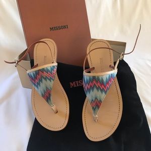 Authentic Missoni red and blue flat leather sandal